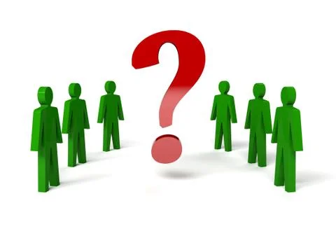 Group of man with a question mark. Concept 3D illustration. Stock Illustration