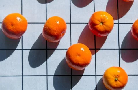 Group of mandarines on checkered background Stock Photos
