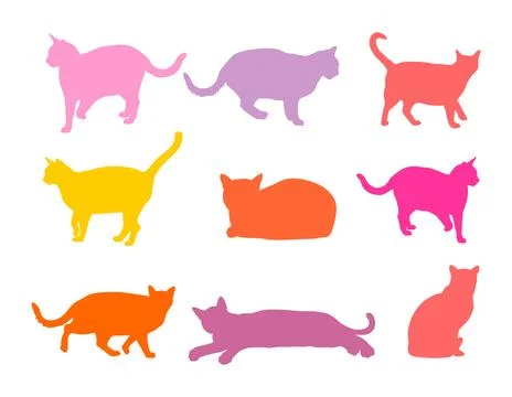 Group of many cats vector silhouette illustration isolated on white Stockillustratie
