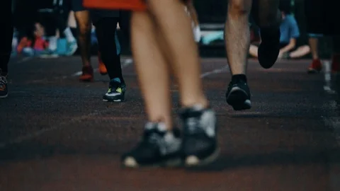 Group of marathon racers running Stock Footage 88986543