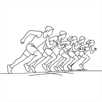 Group of Marathon Runners Starting Line Art Vector Illustration イラスト素材