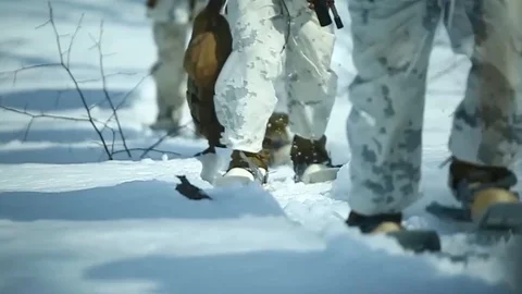Group of marines marching through the snow. Stock Footage 104715362