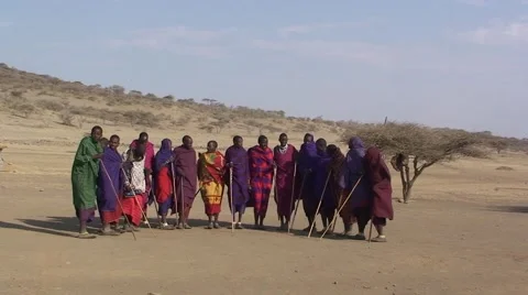 A group of masai tribesmen are dancing. Tanzania Stock Footage 56343439