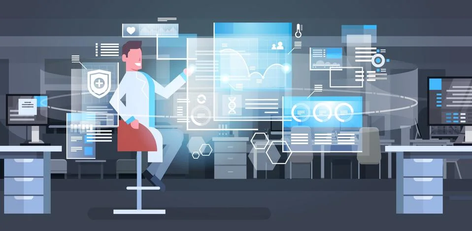 Group Of Medical Doctors Using Digital Screen Modern Medicine Technology Concept Illustrazione stock