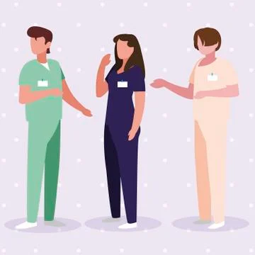 Group medicine workers with uniform characters Illustrazione stock