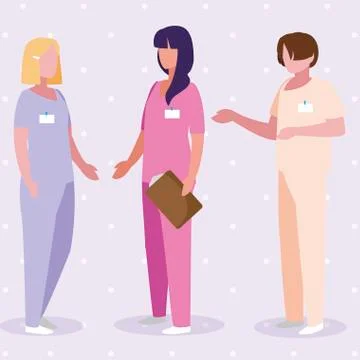 Group medicine workers with uniform characters Stock Illustration