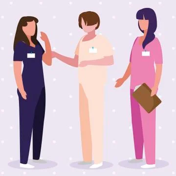 Group medicine workers with uniform characters 库存插图
