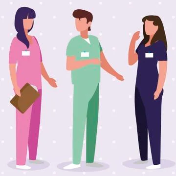 Group medicine workers with uniform characters Stock Illustration