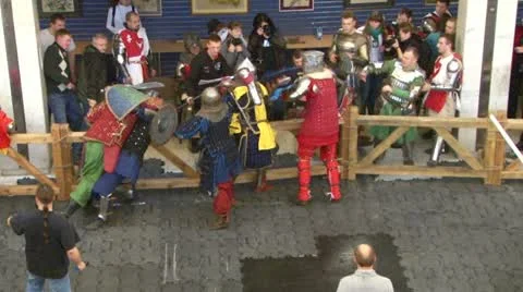 Group of medieval knights fights Stock Footage 21317892