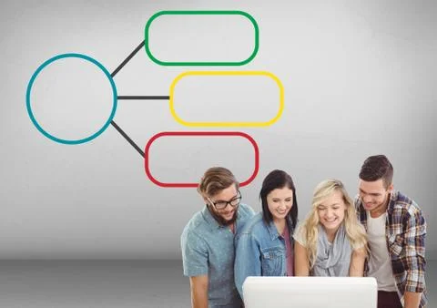 Group meeting with mind map and computer Stock Photos