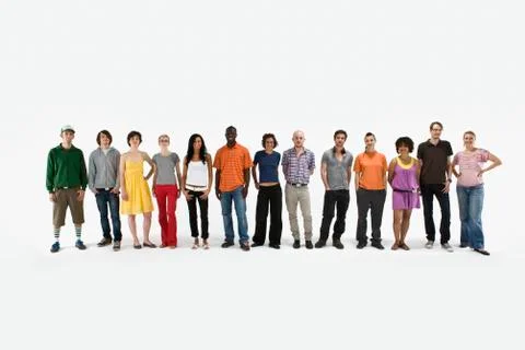 A group of men and women standing in a row Stock Photos