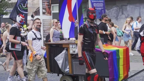 Group of men with fox masks at CSD parade Stock Footage 204713115