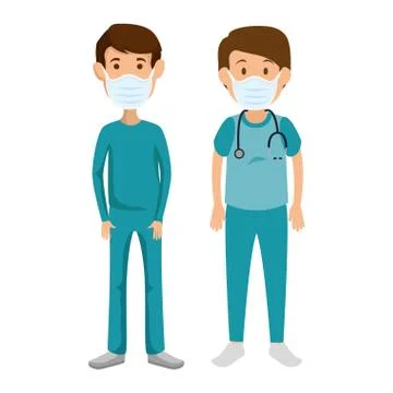 Group men paramedics using face mask isolated icons Illustrazione stock