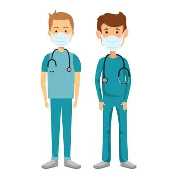 Group men paramedics using face mask isolated icons Illustrazione stock