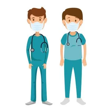 Group men paramedics using face mask isolated icons Illustrazione stock