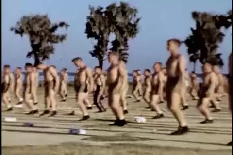 Group of men perform various exercises, Lodwick Aeronautical School - 1944-1945 Stock Footage 98153503