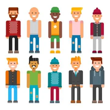 Group of men portrait different nationality friendship character team happy Stock Illustration