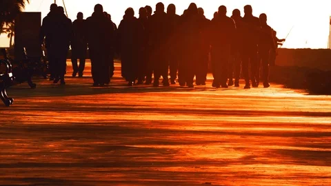 Group of Men at sunset Stock Footage 125000703