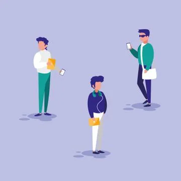 Group of men with technology Stock Illustration