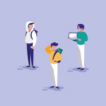Group of men with technology Stock Illustration
