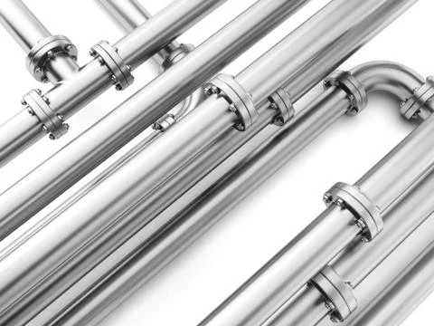 Group metal pipe on a white background close-up. Stock Illustration