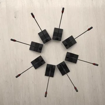 Group microphone on the table top view Stock Illustration