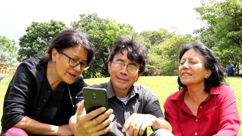 Group of middle aged hispanic latin friends taking a selfie and having fun Stock Footage 199530956