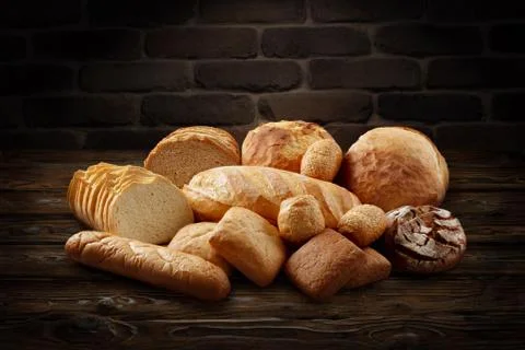Group of mixed bread products Stock Photos