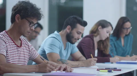 Group of Mixed Race Students During Lecture in Classroom Stock Footage