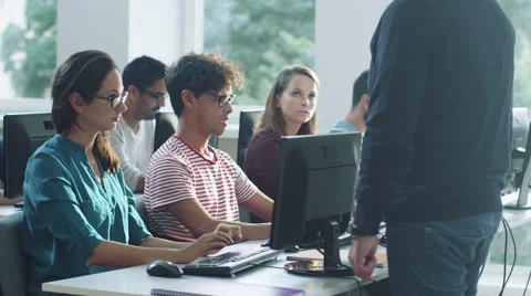 Group of Mixed Race Students on Lecture in Computer Class. Stock Footage 67202796