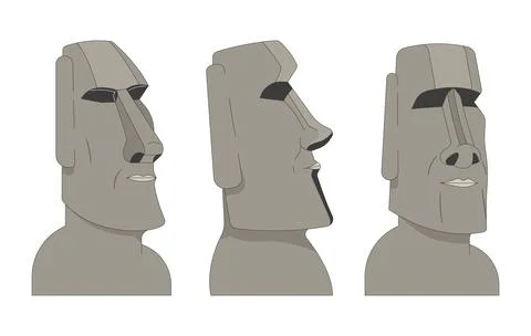 Group of Moai statues 2D linear cartoon objects set Stock Illustration
