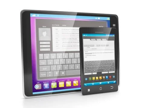 The group of mobile devices. sending mails and messages from mobile devices Stock Illustration