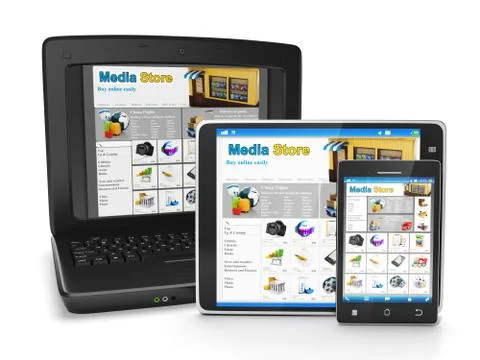 The group of mobile technology media store. tablet pc, laptop and mobile phon Stock Illustration