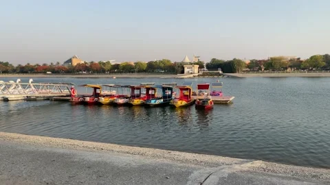 Group of  model boat in lake view Stock Footage 154163772