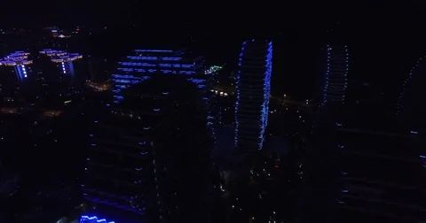 A Group Of Modern 5-Star Hotel Buildings At Night In Sanya, China, 4K Stock Footage 70303377