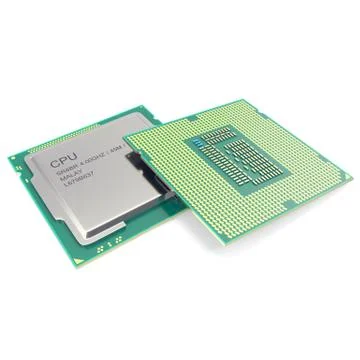 Group modern central computer processors CPU isolated on white background. 3d Illustrazione stock