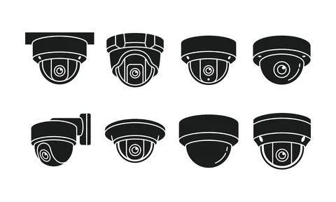 A group of modern digital surveillance dome lenses mounted together Stock Illustration