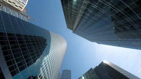 Group of modern skyscrapers in buisness city, Fast rotating timelapse Stock Footage