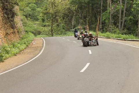Group of modif vehicles passing through the mountain, Magetan Stock Photos