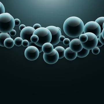 Group of molecules floating in dark background with light effect Stock Illustration