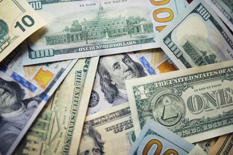 Group of money stack of 100 US dollars banknotes a lot of the background te.. Foto stock