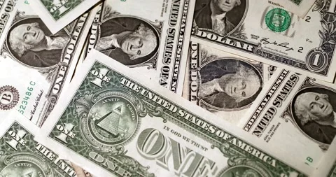 Group of money stack of One US dollars, background texture top view. Stock Footage 138821758