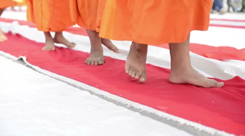 Group of monk buddhist walking on fabric Video stock 38565793