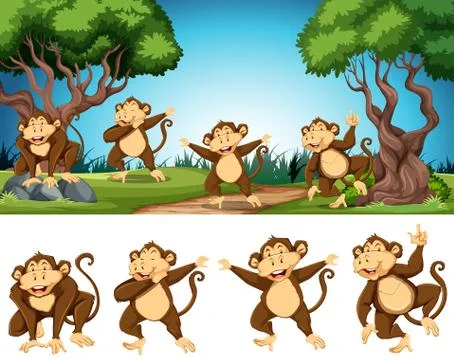 Group of monkey in nature Stock Illustration