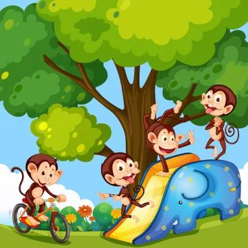 A group of monkey at playfround Stock Illustration