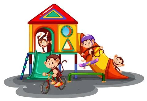 A group of monkey at playground Stock Illustration