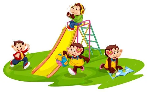 Group of monkey student at playground Stock Illustration