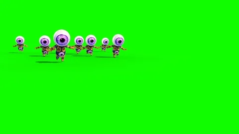 Group Monster Eye Man Runs Green Screen 3D Renderings Animations Stock Footage 90343722