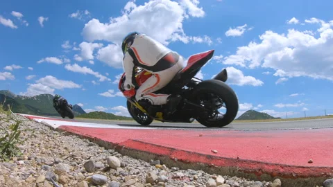 Group of motor riders racing through bend on raceway Stock Footage 141199790