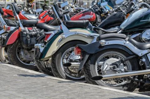 Group of motorcycle parking Stock Photos